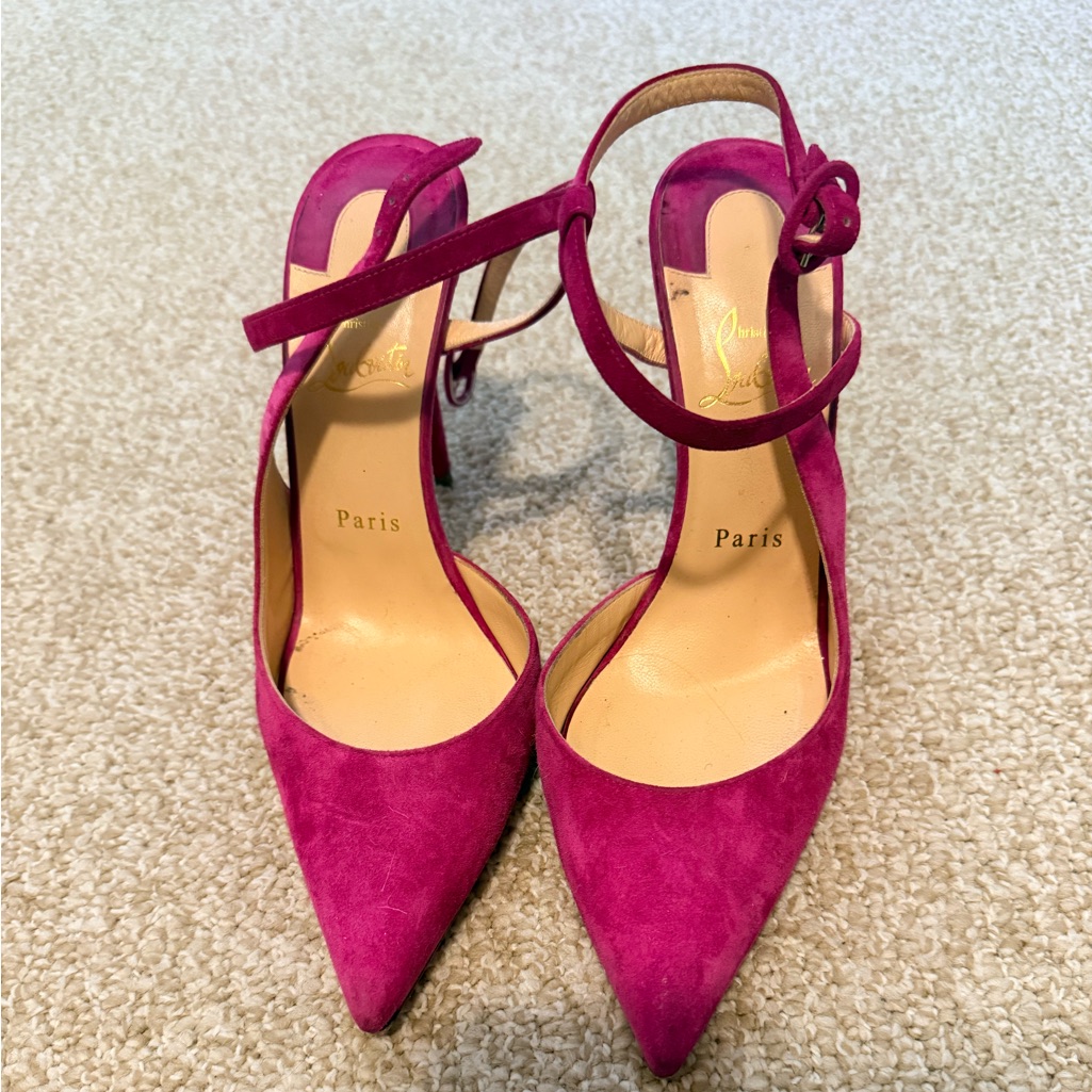 Christian Louboutin Fuchsia Suede Pointed-Toe Ankle-Strap Pumps
